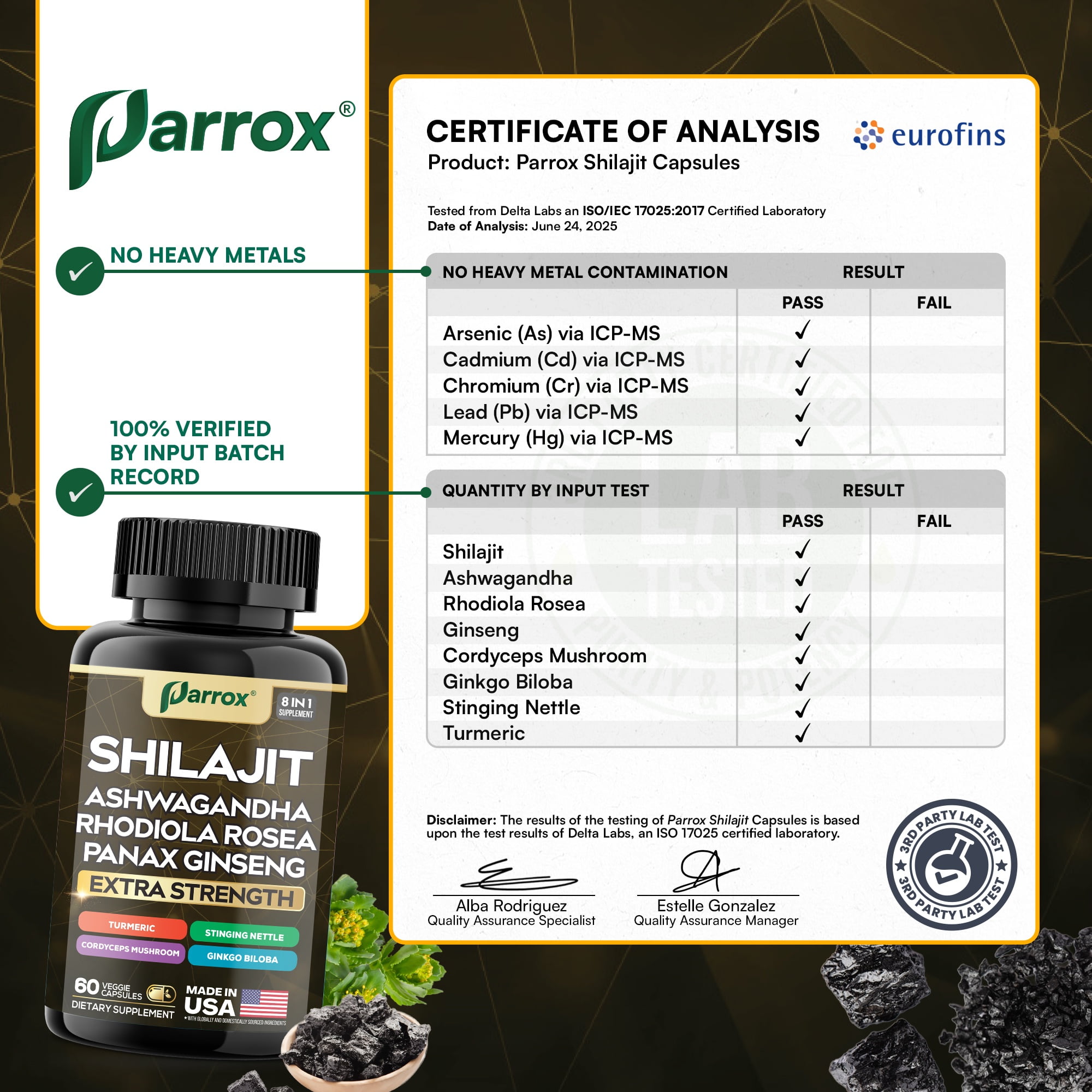 Parrox Shilajit Supplement, Panax Ginseng, Ashwagandha, Rhodiola Rosea, Cordyceps Mushroom, Stinging Nettle, Turmeric, Gingko Biloba – Pure Shilajit All In One Supplements for Men and Women (60 Caps)