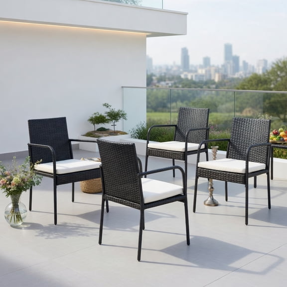 Resenkos Outdoor Dining Chairs Set of 4 , Patio Furniture Set, Outdoor Patio Rattan Dining Chairs Cushioned Sofa for Garden Outside