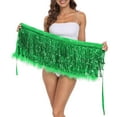 thumbnail image 7 of HDE Women's Sequin Tassel Fringe Skirt Fur Trim Hip Scarf Green XS-S, 7 of 7