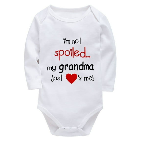 I'm Not Spoiled My Grandma Just Loves Me Baby Outfit Unisex Long Sleeve Unisex Onesie White Boys Rompers 18 Months