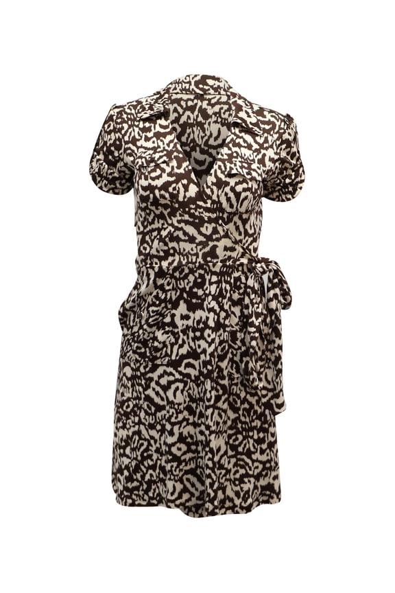 Pre-Owned Diane von Furstenberg Printed Wrap Dress in Brown and Cream Silk