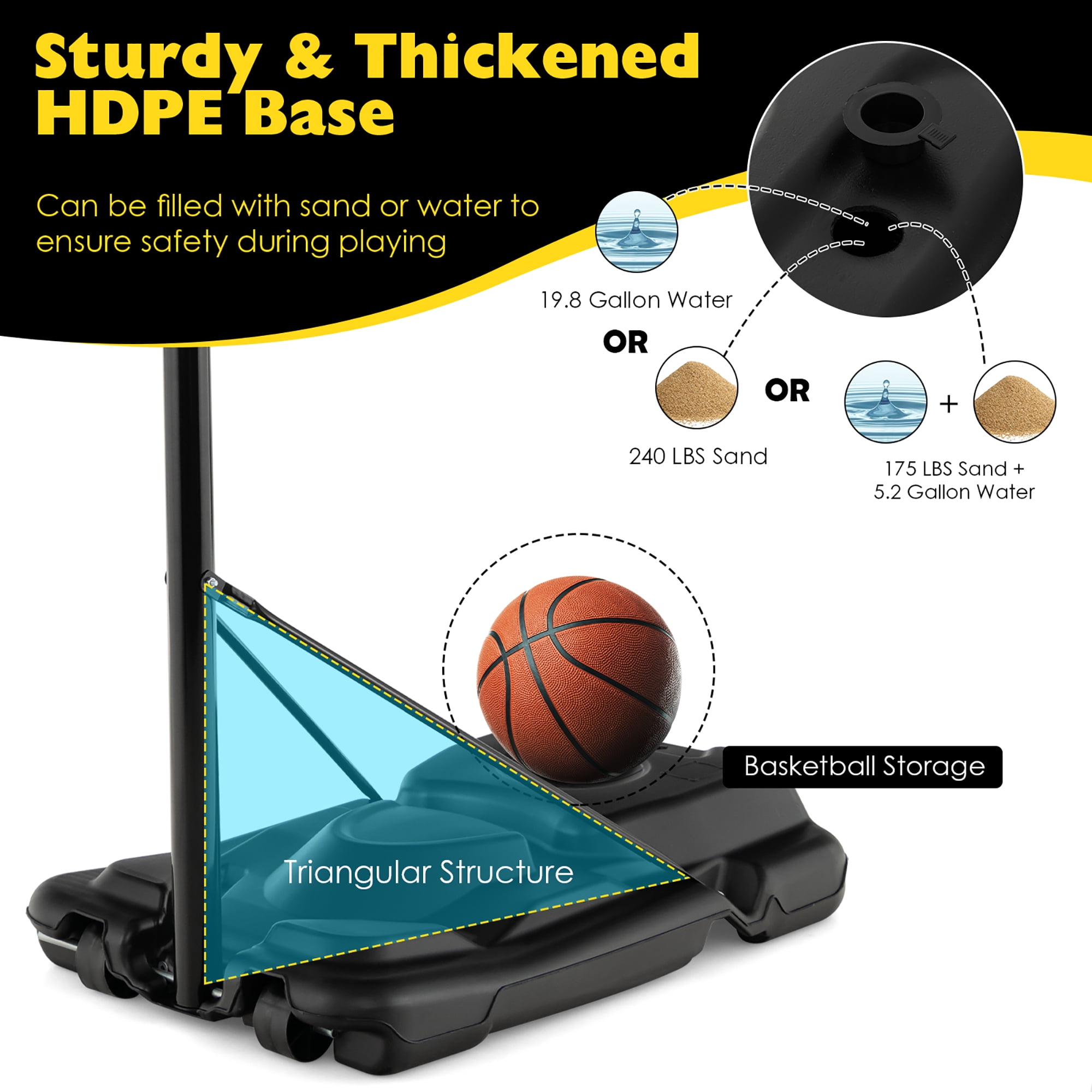 Costway 4.25'-10' Adjustable Height 41" Shatterproof Outdoor Portable Basketball System (Adult)