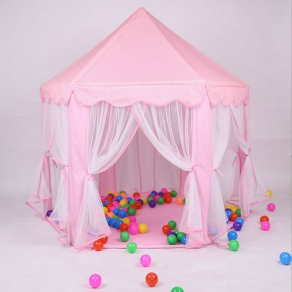 Princess Castle Tent Playhouse with Storage Bag, Kids Play Tent Girl Toys for Birthday Christmas Gift, Indoor and Outdoor Large Hexagon Children Play Tent for Pretend Games, 55"x55"x53", Pink, Q5855