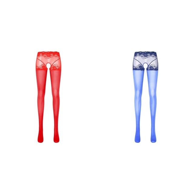 2 Pack(Bleu 1PCS & Rouge 1PCS) Multipack Saint-Valentin pour Femmes Collants Brillants Sans Entrejambe Lingerie Sportive