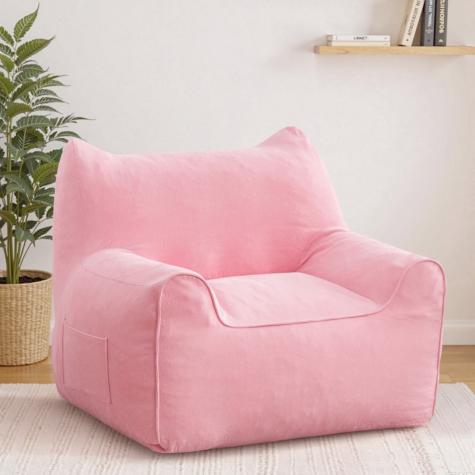Lusimo Bean Bag Chair for Adults Teens, 3FT Lazy Memory Foam Bean Bag Sofa for Bedrooms, Cat-Ear Design Couch with Corduroy Washable Cover, Lounge Chairs with Pocket for Gaming, Reading, Pink