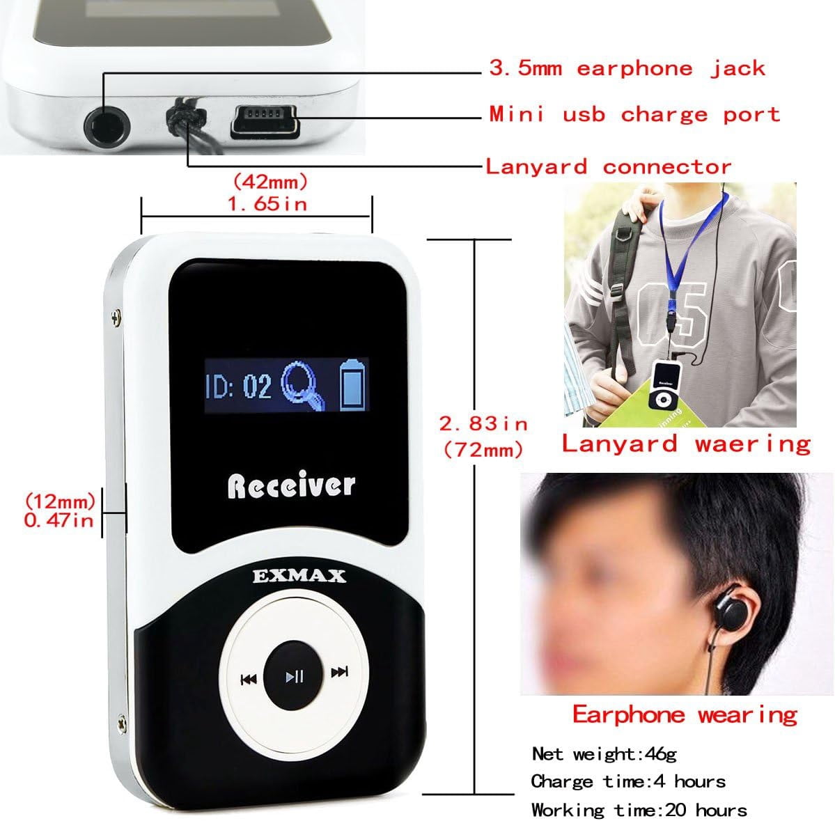 EXMAX Wireless Tour Guide System Whisper Voice Audio Transmission ATG-100T 195MHz For Silent Meeting Court Church Translation Command Training (2 Transmitters & 20 Receivers Aluminium Charge Case - View #3
