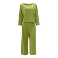 thumbnail image 4 of UAMVSH Women 2 Piece Outfits Cotton Linen Loungewear Sets Lightweight Long Sleeve Tops Matching Palazzo Wide Leg Pants Beach Vacation Clothes(XX-Large,Green), 4 of 5