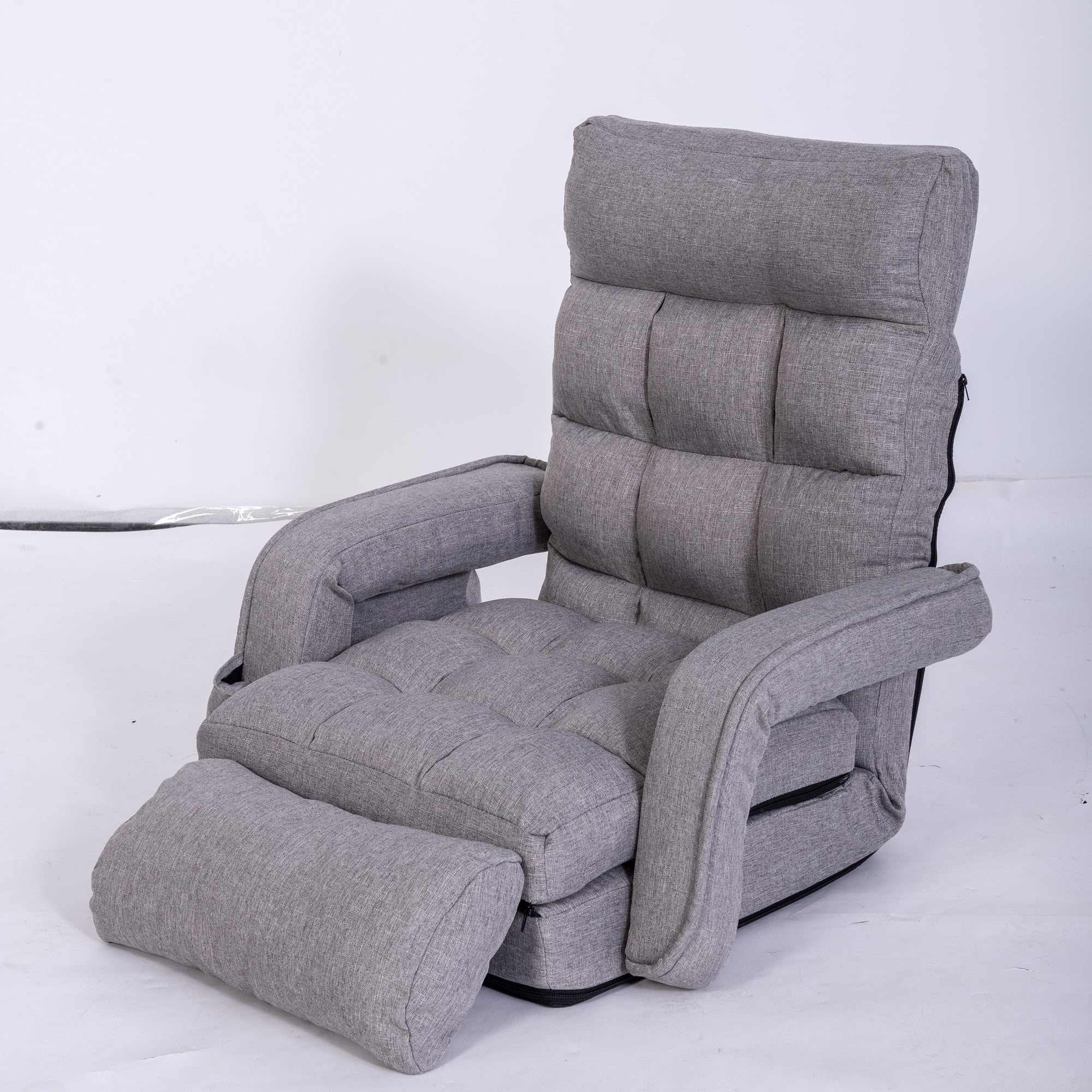 WAYTRIM Lazy Sofa Bed Fold Floor Chair Soft Sleeper In Home Lounger Recliner 6-Position Adjustable with Armrests Pillow Light Gray