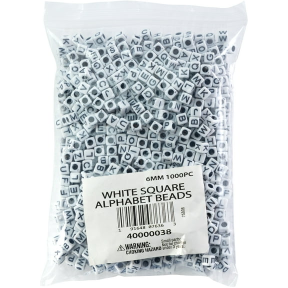 CousinDIY Alphabet Beads 6mm 1000/Pkg-White Square