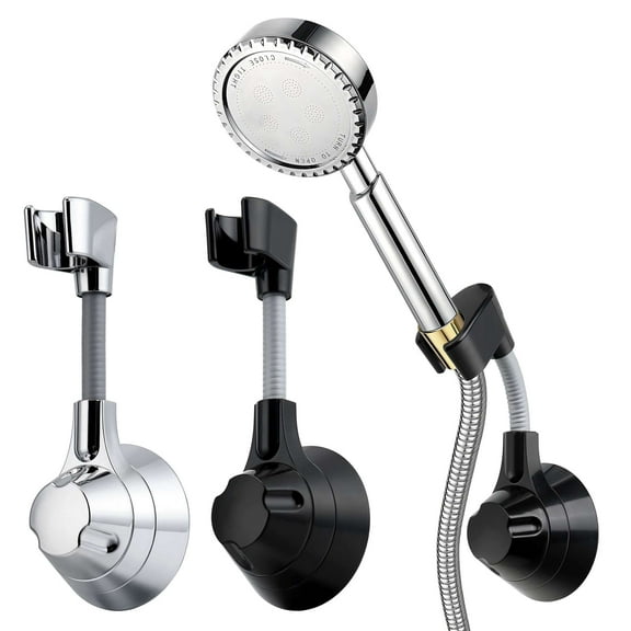 Spencer Adjustable Shower Head Holder, Adhesive Shower Head Bracket, No Drill Handheld Showerhead Wall Mount Holder for Bathroom, Silver