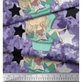 thumbnail image 2 of Soimoi Crepe Silk Fabric Star,Cloud & Sleepy Girl Printed Craft Fabric by The Yard 42 Inch Wide, 2 of 3