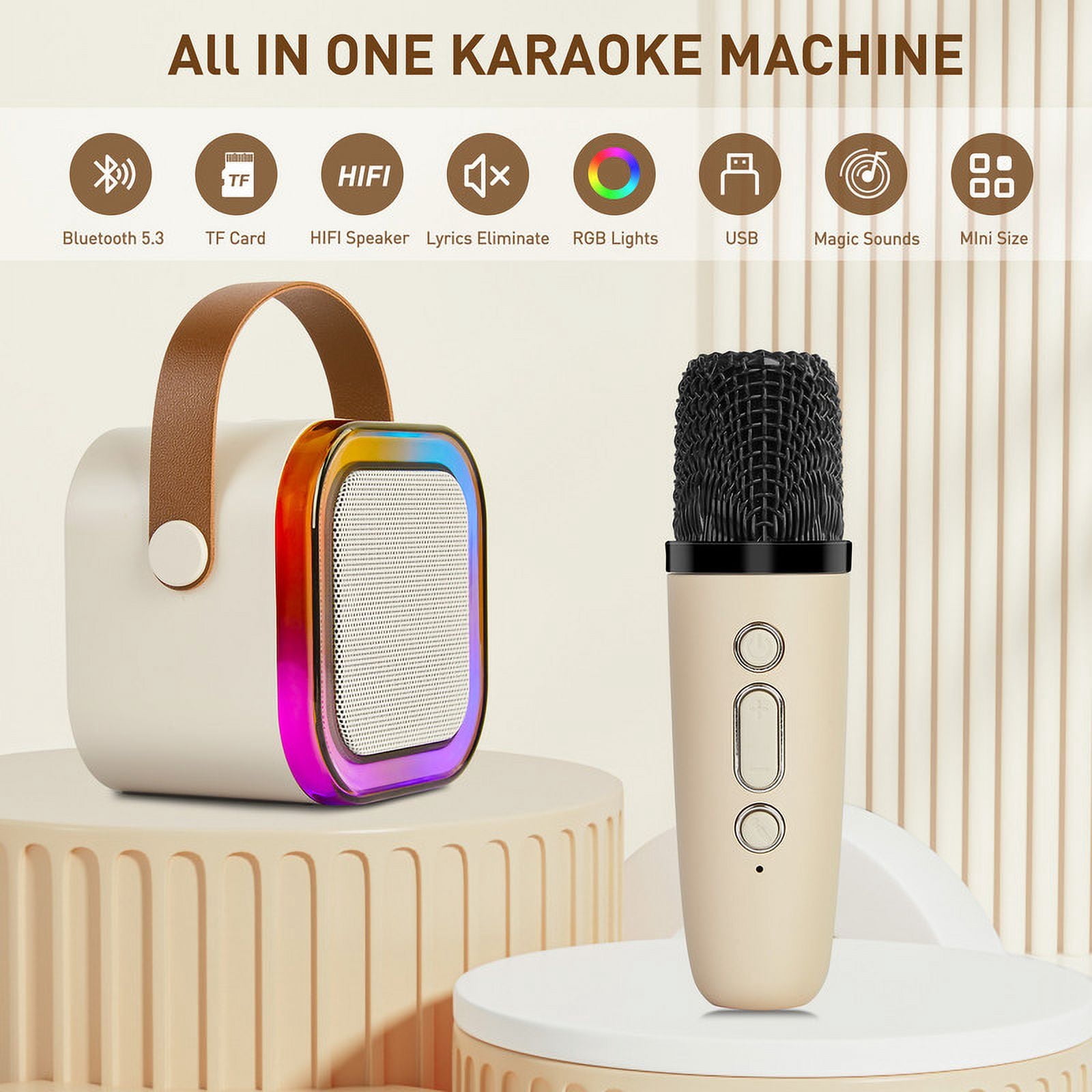 ENERFACE Karaoke Machine for kids,Portable Bluetooth Mini Microphone Speaker with 2 Wireless Mics & LED Lights, Perfect for Birthday Parties, Family Gatherings & Home Entertainment