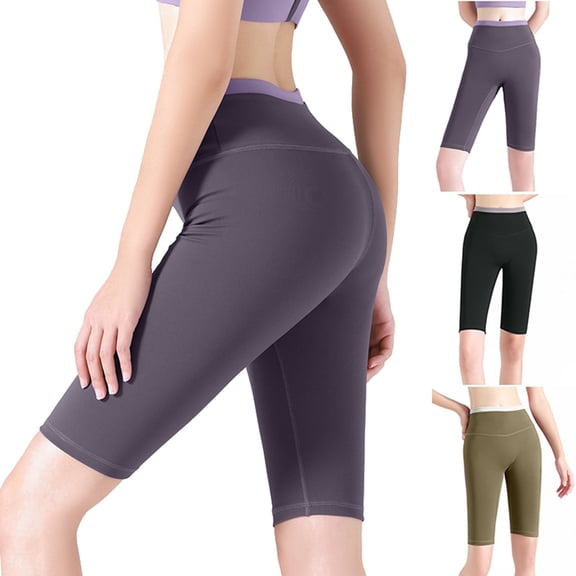 Elainilye Fashion Womens Athletic Pants Solid Color Matching Butt Lifting High Waist Workout Pants Capris Yoga Pants,Black