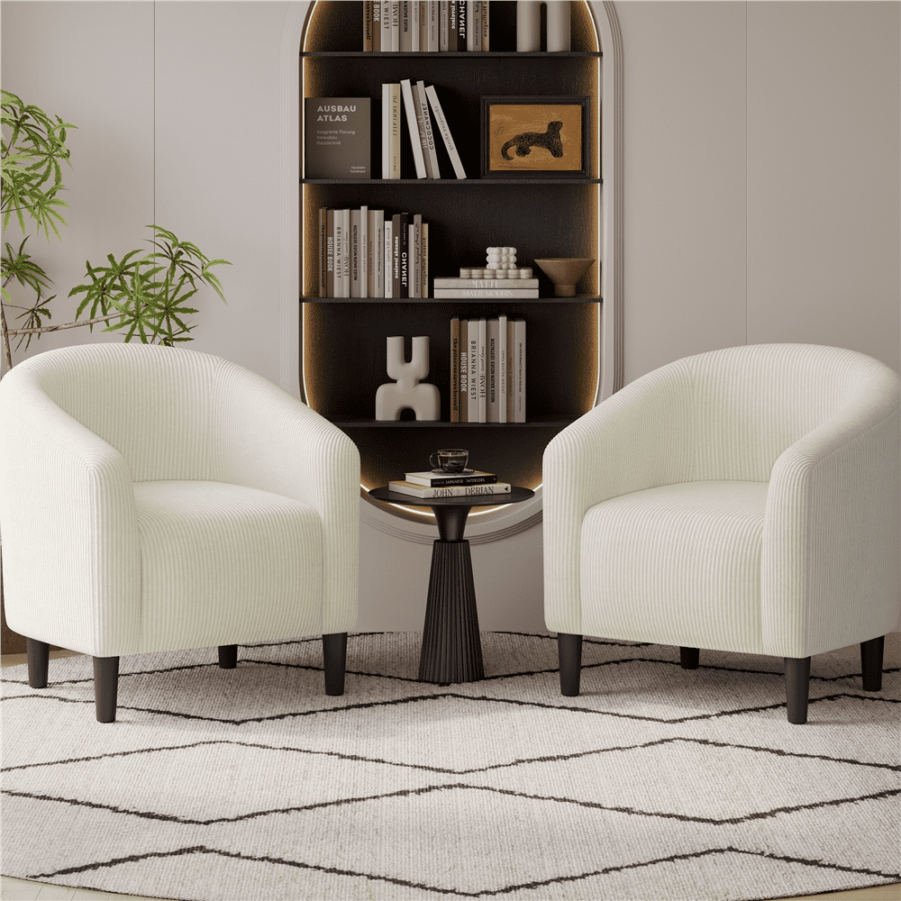 Renwick Upholstered Corduroy Accent Chair for Living Room, Set of 2, Beige