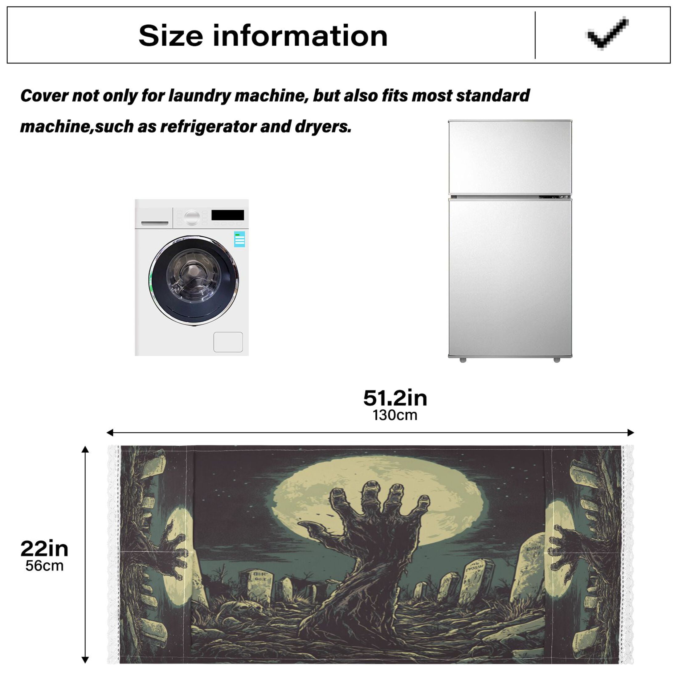 The Graveyard Of HorrorsWasher and Dryer Covers Dust-Proof and Oil Resistant Fridge Cover with 4 Storage Pockets Washing Machine Top Cover for Laundry Kitchen Home 51.2 x 22 In