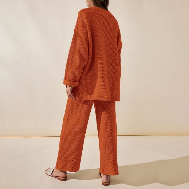 Camisa de Manga Conjuntos de salón de 2 piezas Traje de vacaciones con abertura lateral y hombros caídos para mujer Ygjytge Marron oscuro T L para Mujer