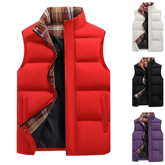 Men's Padded Vest Casual Loose Warm Plus Size Gilet Zipper Solid Color Down Vest Sleeveless Jacket for Men with Pockets