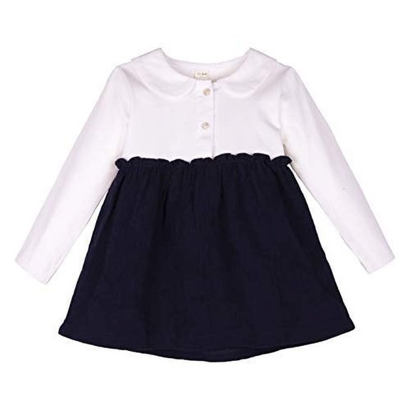 Girls Peter Pan Collar Dress Long Sleeve Tutu Swing Tunic Dresses 120 Navy