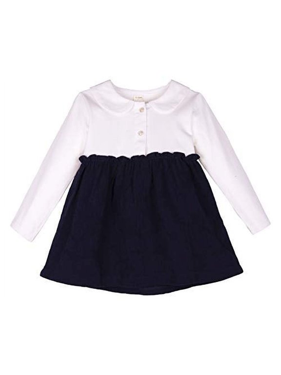 Girls Peter Pan Collar Dress Long Sleeve Tutu Swing Tunic Dresses 120 Navy