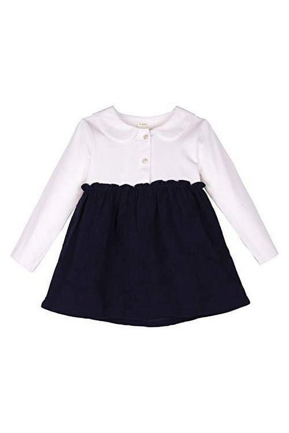 Girls Peter Pan Collar Dress Long Sleeve Tutu Swing Tunic Dresses 120 Navy