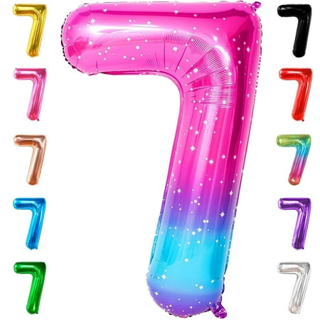, Rainbow Number 7 Balloon - 40 Inch, Galaxy Number 7 Balloon | 7 Balloons for Birthday Girl | 7 Birthday Balloon, Seven Balloon | 7th Birthday Decorations for Girls | 7th Birthday Balloons