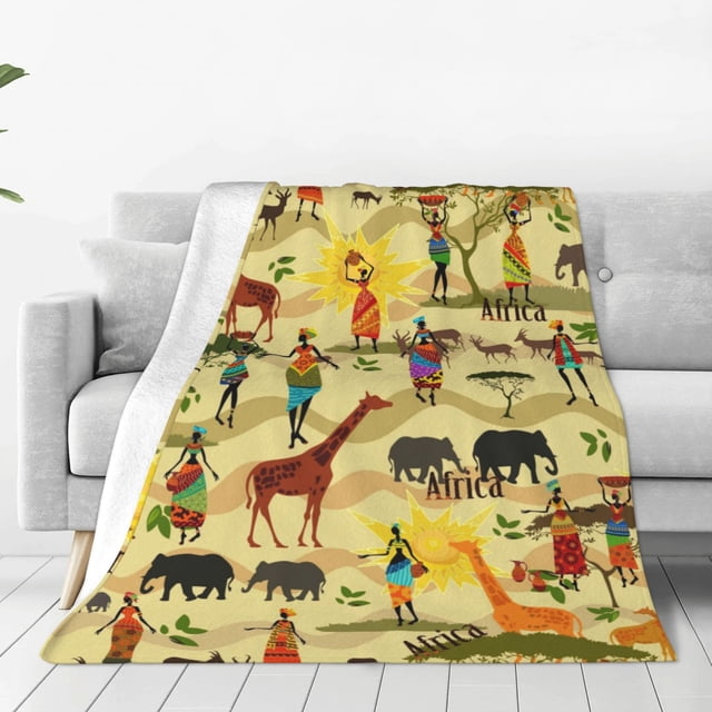 Balery Ethnic African Manta de Felpa Suave y Acogedora – Cobija de Franela Aterciopelada para Cama, Lavable y Cálida para Sofá, Mascotas, Transpirable-50"x40"