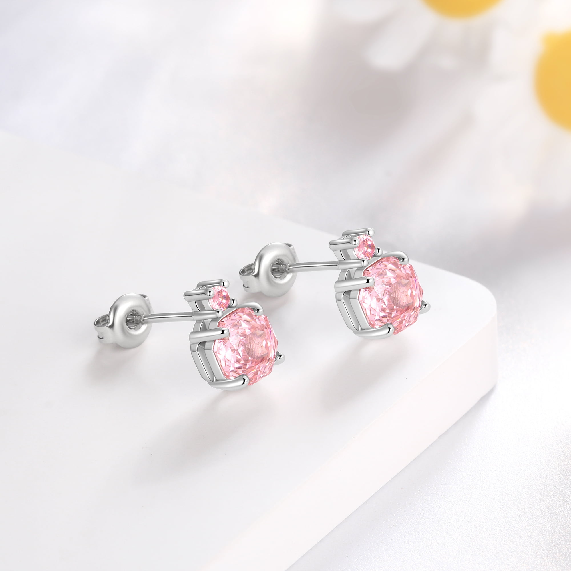 Ydou Rose Jewelry Set - 18K White Gold Plated Rose Cut Cubic Zirconia Flower Necklace/Earrings/Ring Set Anniversary Birthday Jewelry Gift for Women