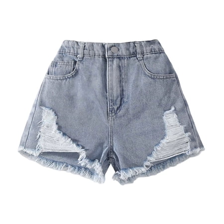Miaoju Girl Ripped Jean Shorts Cute Summer High Waisted Denim Shorts Jorts with Pocket Kids Comfortable Clothes