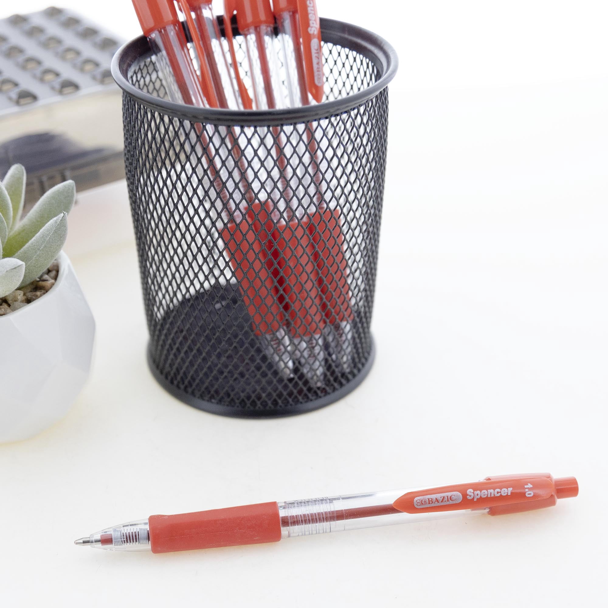 BAZIC Spencer Red Retractable Pen w/ Cushion Grip (5/Pack) 1.0 mm, 24-Pack
