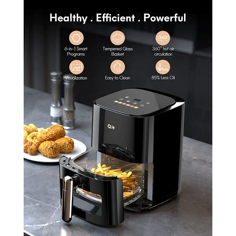 Air Fryer 4.2 Qt, Fabuletta Powerful 1550W Air Fryer Oilless Cooker With 9  Preset Cookings, Shake Reminder, 450°F Hot Air Fry Oven,Tempered Glass  Display, Dishwasher-Safe Nonstick, Fit for 2-4 People 