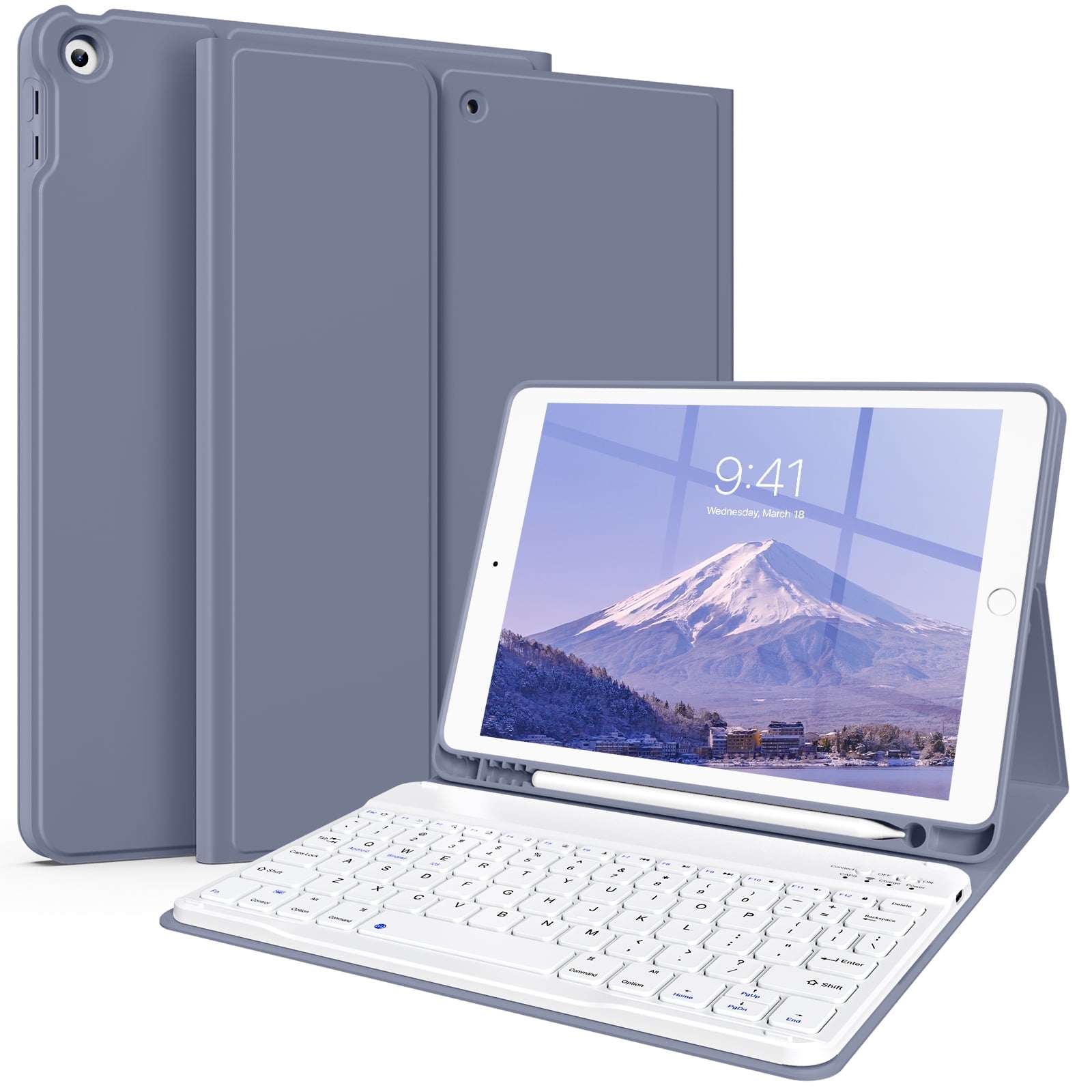 KenKe Keyboard Case for iPad 9th Generation 2021/8th Gen 2020/7th Gen 2019 10.2 Inch, Detachable Wireless Bluetooth Keyboard, Stand Folio Keyboard Cover with Pencil Holder, Auto Sleep/Wake, Purple