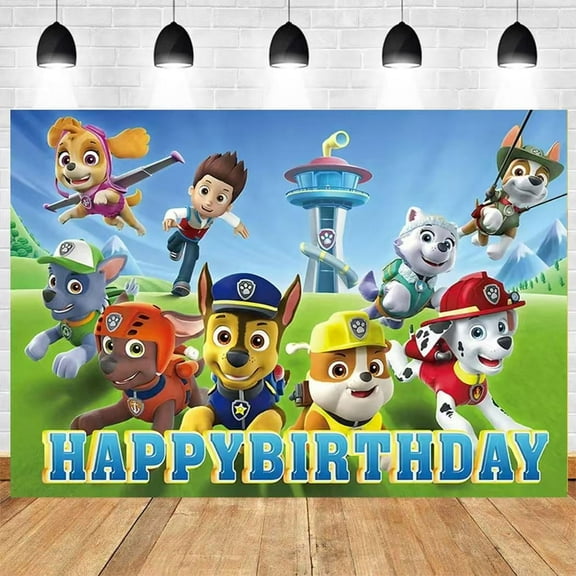 TG PAW Dog Happy Birthday Backdrop 5x3.5ft,for Children Boys Girls Birthday Party Decoration