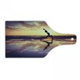 thumbnail image 1 of Yoga Cutting Board, Woman Practicing Yoga on Beach Sunset Dramatic Sky Water Reflection Image, Tempered Glass Cutting and Serving Board, Wine Bottle Shape, Yellow Blue Dark Brown, by Ambesonne, 1 of 1