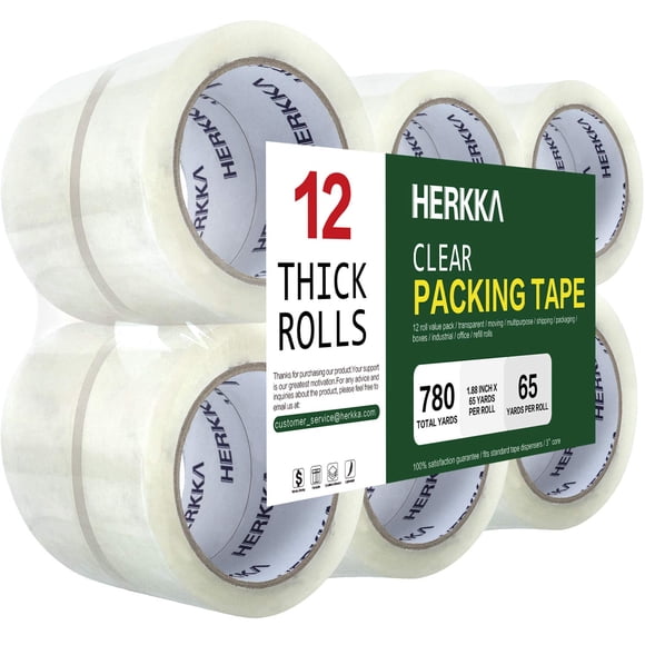Cinta adhesiva transparente HERKKA, 12 rollos, 59,4 m x 48 mm, 780 yardas