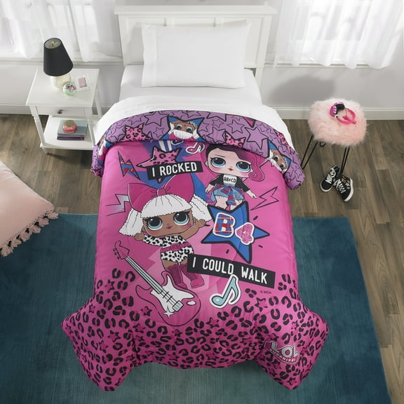 LOL Surprise Kids Comforter, Twin/Full, Reversible, Pink and Purple, MGA