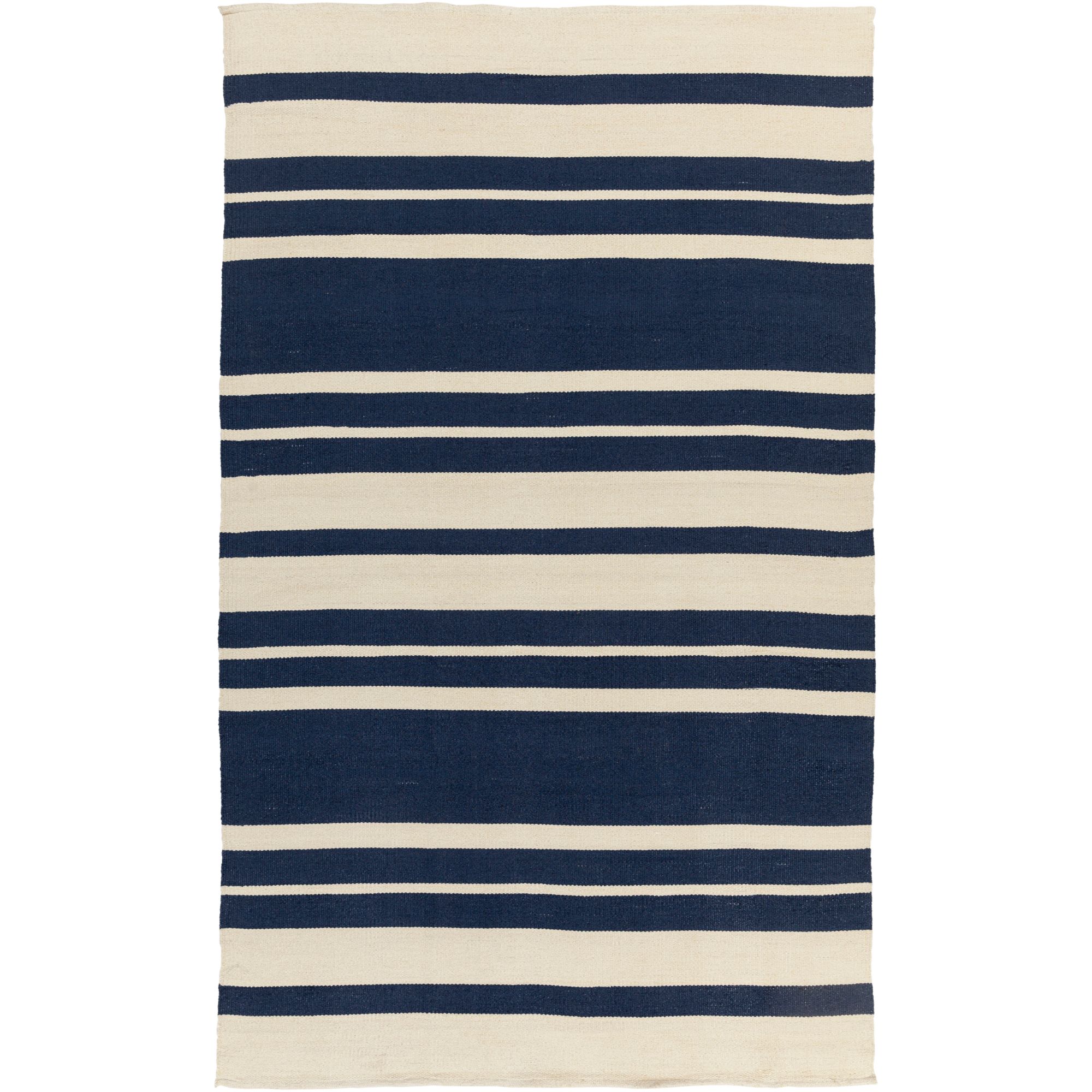 6' x 9' Striped Navy Blue and Beige Rectangular Area Throw Rug