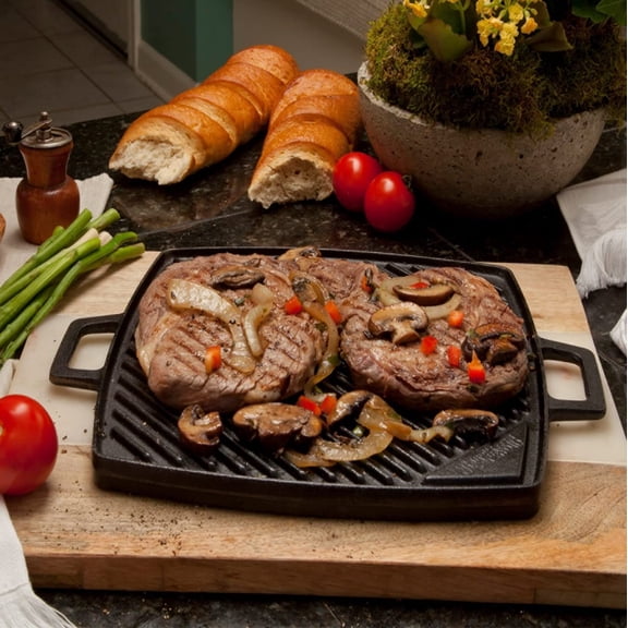 YANGLI 14-Inch Cast Iron Reversible Griddle, Flat and Ribbed Grill Sides