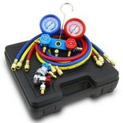 Stark AC Manifold Gauge Hose Set R134A, R12, R22 Quick Coupler Air Conditioner Freon Charging with Carrying Case