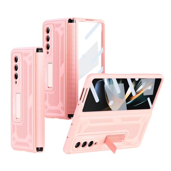 MonsDirect for 7.6 inch Samsung Galaxy Z Fold 4 5G 2022 Case, Anti-Fall Shockproof Hard PC Back Shell with Kickstand, Shell Membrane Integrated & Soft TPU Retractable Hinge for Galaxy Z Fold 4, Pink