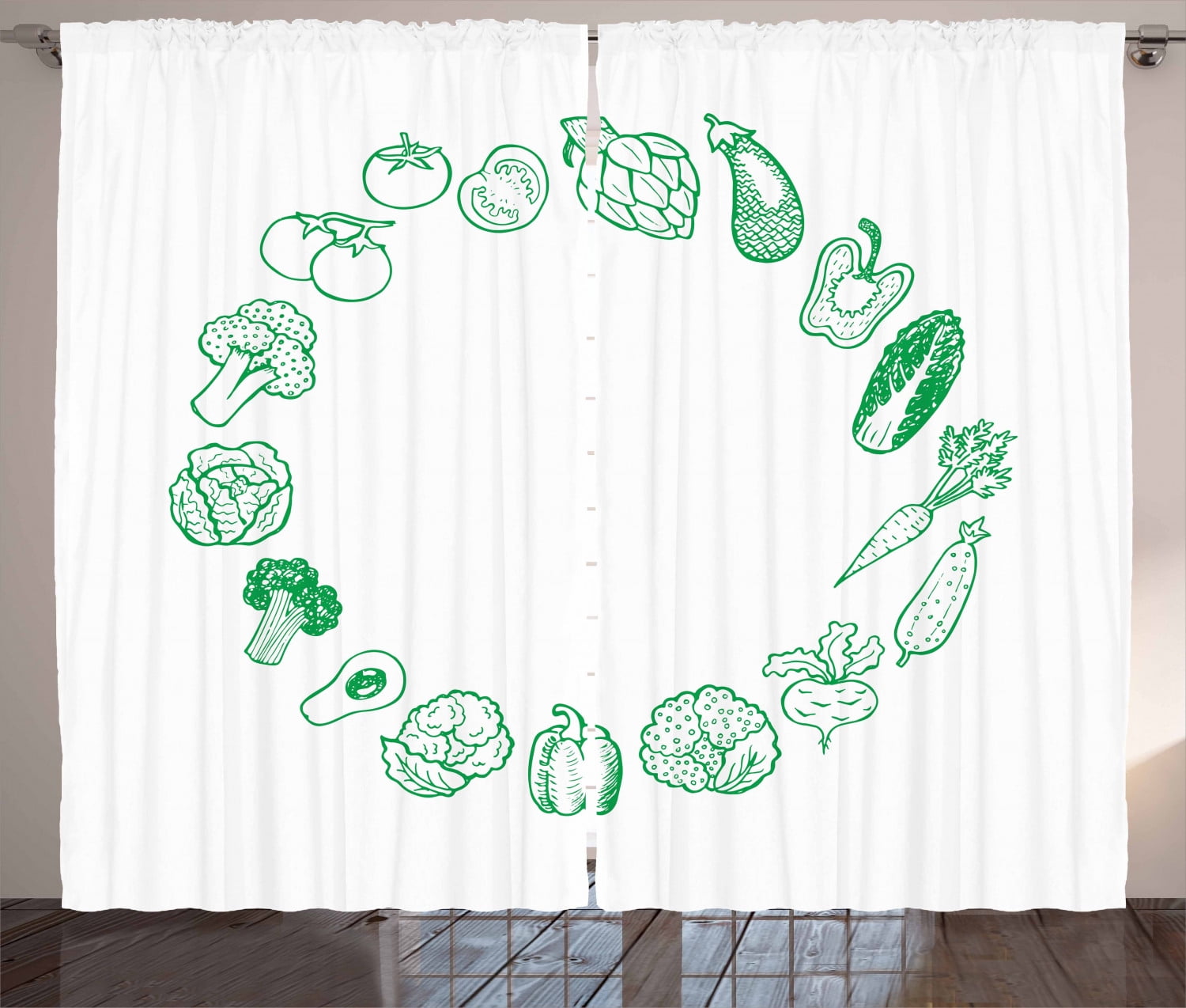 Vegetable Art Curtains 2 Panels Set Fresh Green Circle Of