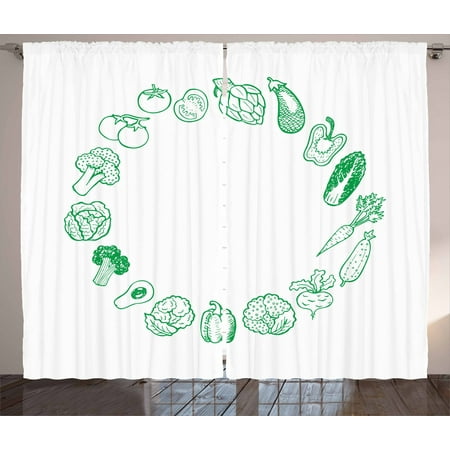 Vegetable Art Curtains 2 Panels Set Fresh Green Circle Of