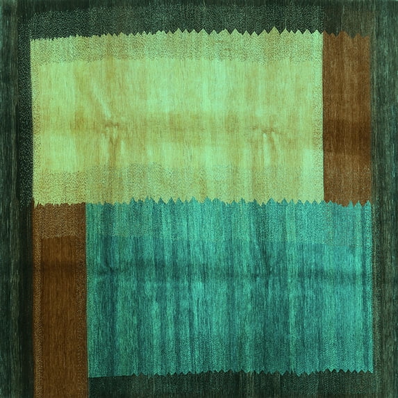Ahgly Company Machine Washable Indoor Square Abstract Turquoise Blue Contemporary Area Rugs, 3' Square