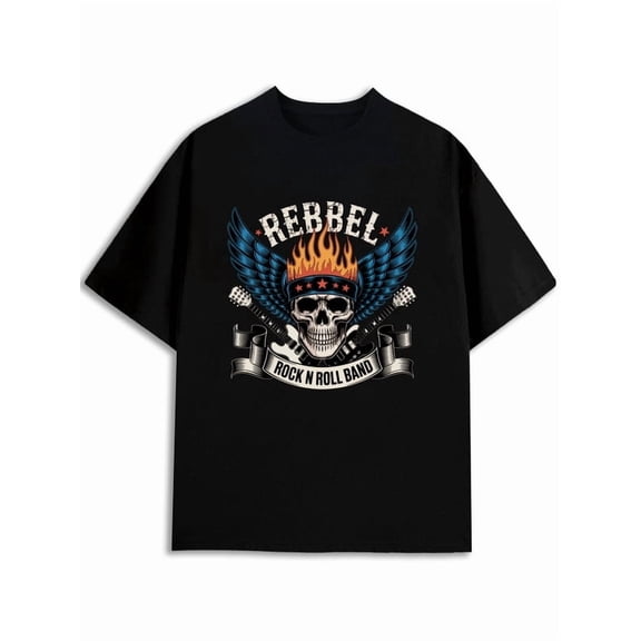 Greenink Rebel Rock N Roll Band Tee men's graphic t shirts black top 2026 Weekend casual wear Comfortable loose T-shirt Vintage Unisex Shirt Printed tshirts