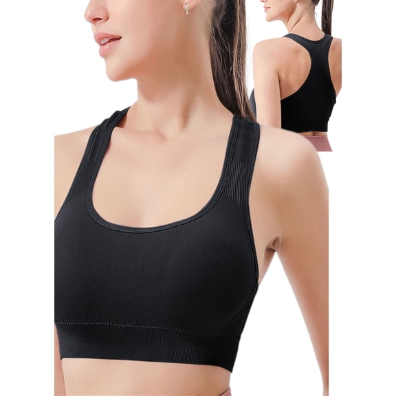 APEXFWDT Women's Racerback Sports Bra Seamless Wireless Cross Back Workout Yoga Bra Medium Support for Gym Fitness