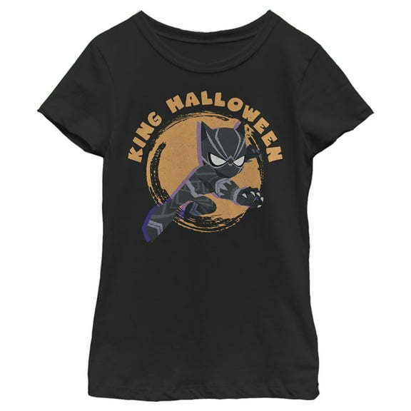 Girl's Marvel Animated Black Panther King Halloween  Graphic Tee Black X Large