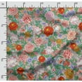 thumbnail image 2 of Soimoi Chinese Floral Printed, Cotton Fleece, Fabric by The Yard Sewing DIY Stretch Fabric 56 Inches Wide, WarmFabric for Hats, Coats, Gloves, Blankets, Green & Orange, 2 of 5