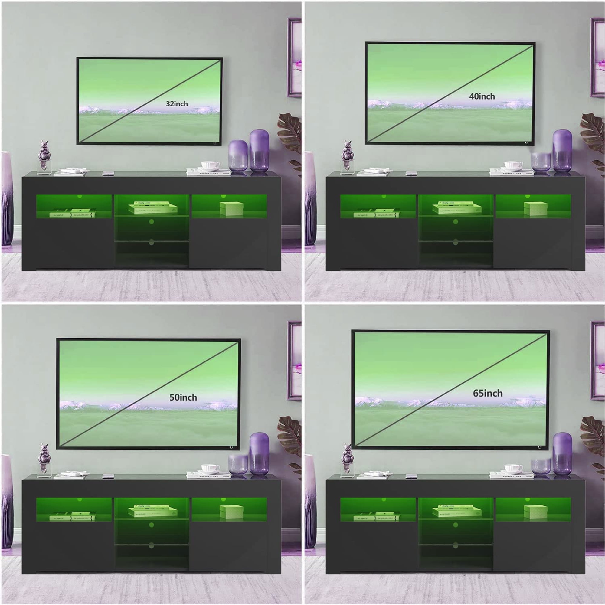 Buy Black TV Stand For 65 Inch TV Modern High Glossy TV Cabinet With led-tv-stand-for-65-inch-tv-modern-entertainment-center-with-led