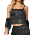 thumbnail image 2 of Latin Dance Sequin Fringe Crop Camisole Tops for Women Spaghetti Strap Sparkly Sequins Tassel Cami Tank Tops Belly Dance Top, 2 of 5