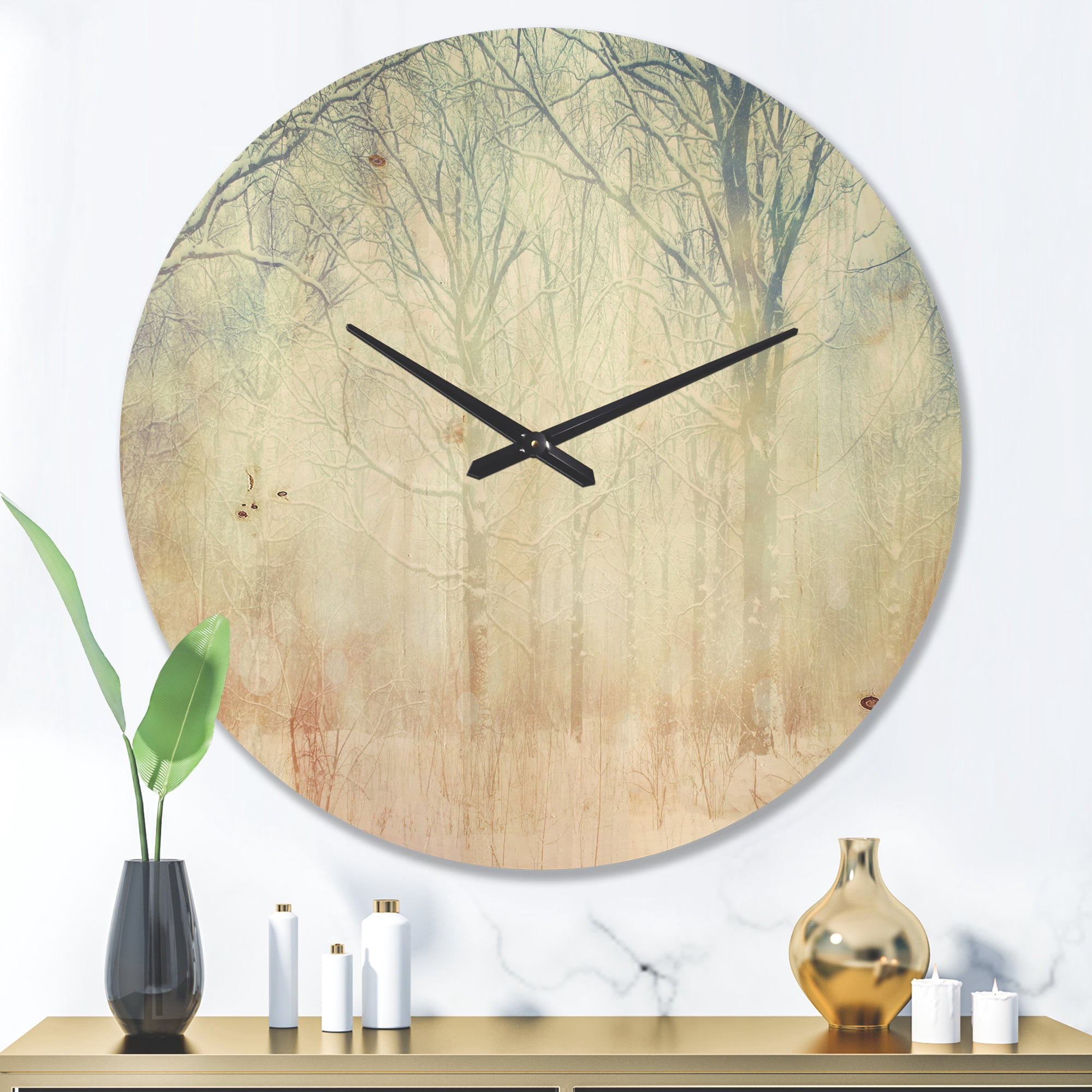 Designart 'Foggy Forest with Winter ' Farmhouse Wood Wall Clock