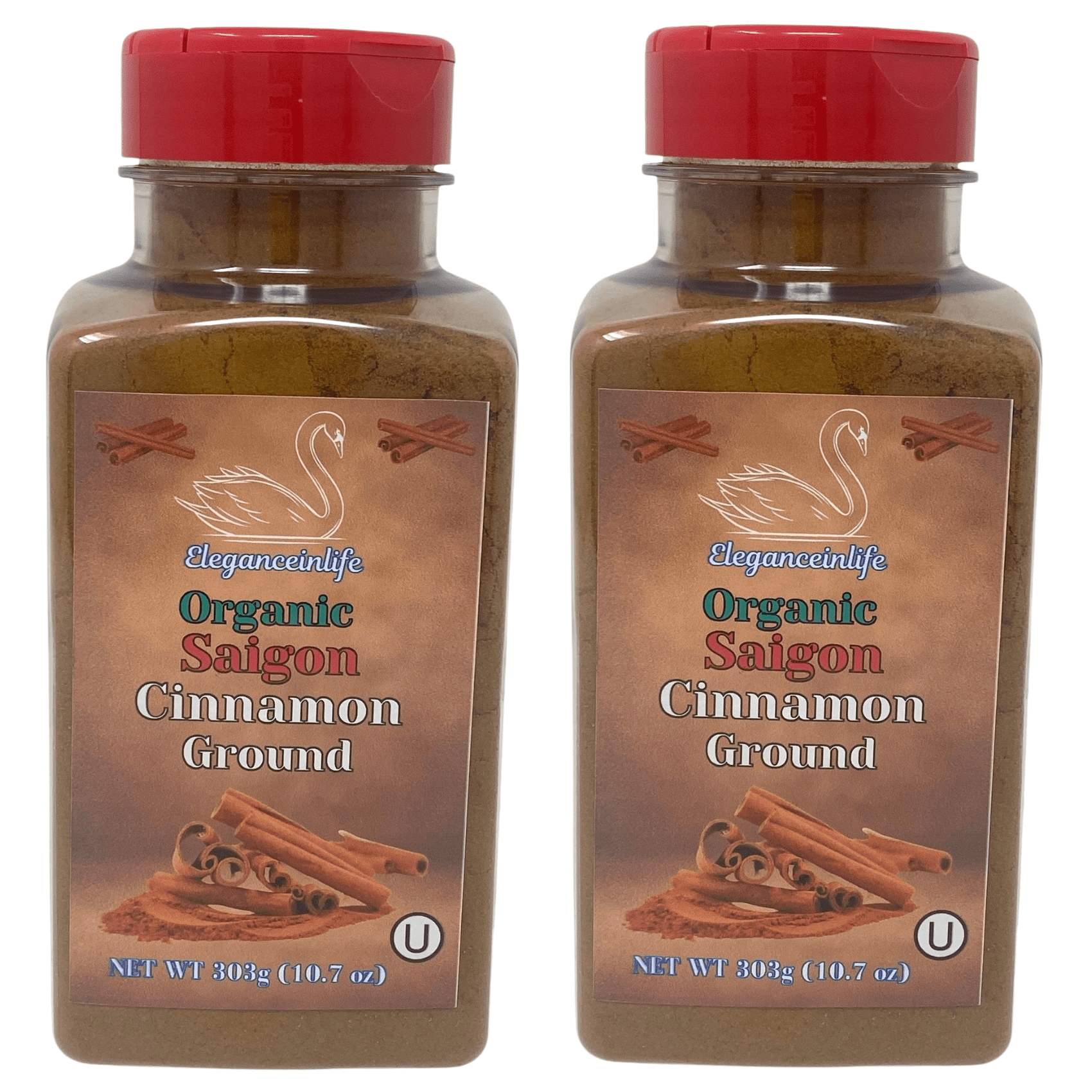 Eleganceinlife Organic Saigon Cinnamon Ground, 10.7 oz (303g) - Packed in USA Pack of 2